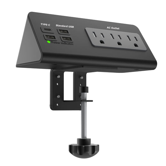 Power Charge Station Edge clamp Mount with USB-C Ports?Tabletop Surge Protector, Desk Clamp Power Sockets with 3 AC Outlets and 4 Fast Charging USB