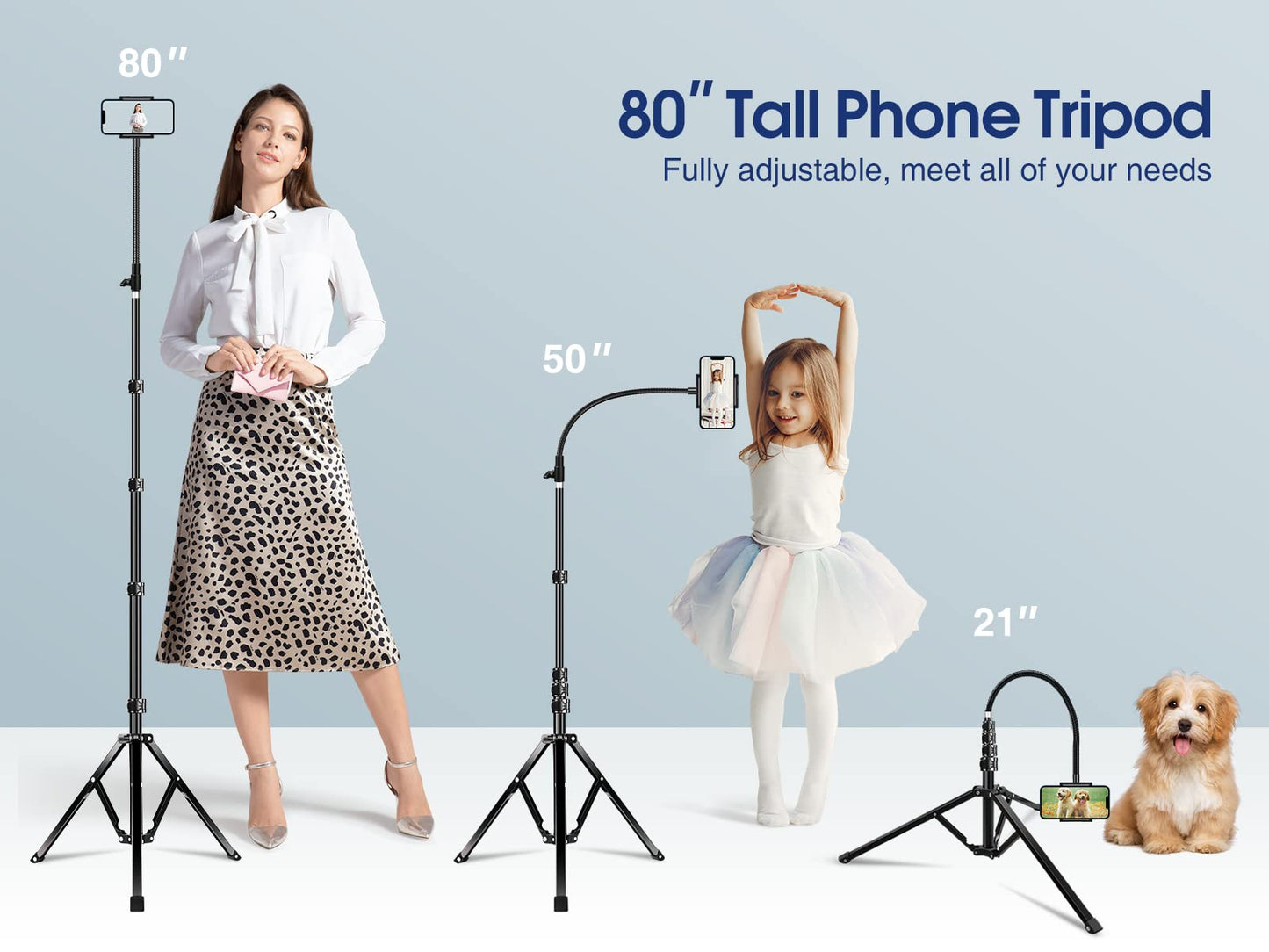Elitehood 6.7 Feet Tall Phone Tripod, Heavy Duty Metal iPhone Tripod Stand with Remote, 17" Gooseneck Overhead Phone Mount for iPhone 15 14 13 Pro Max