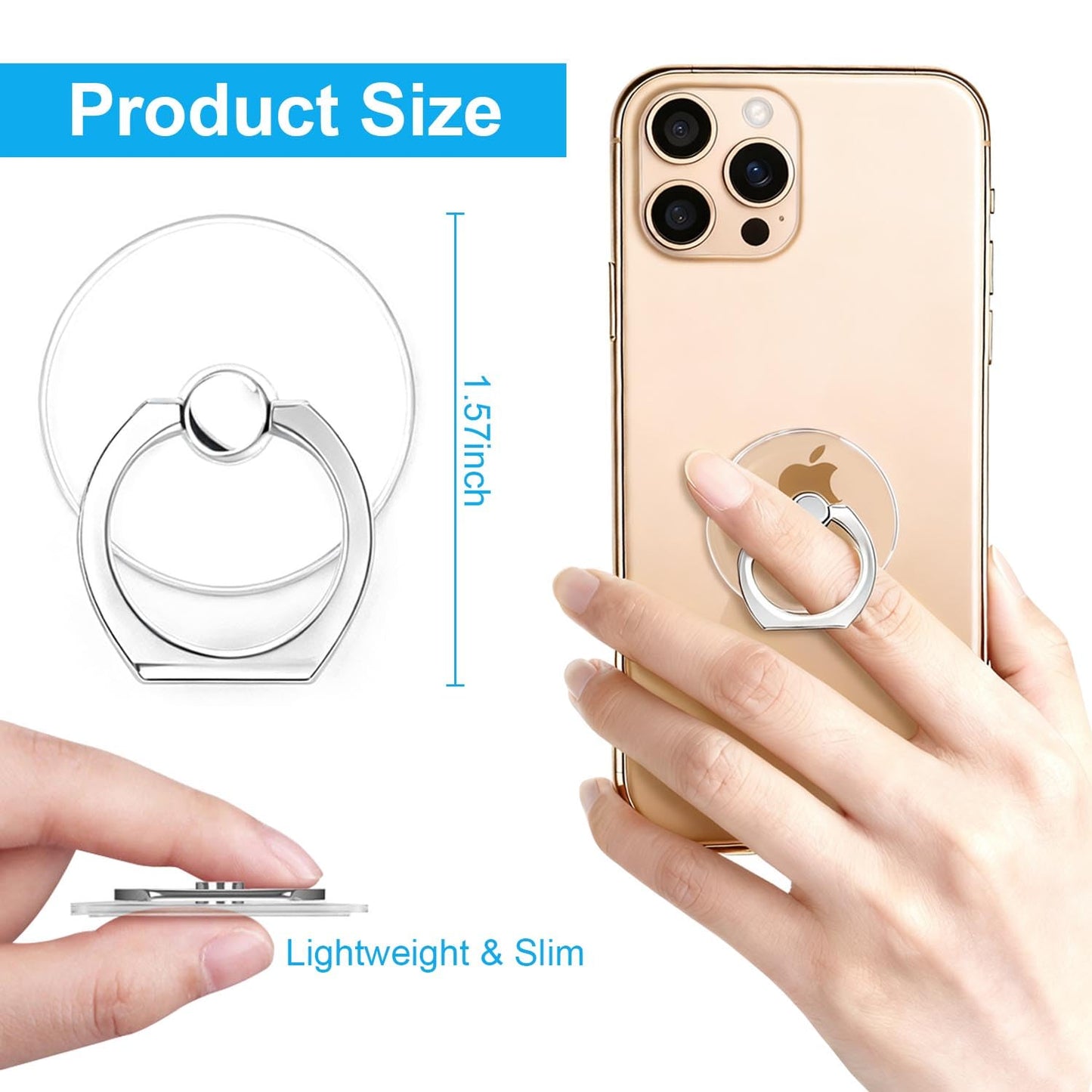 VOVIGGOL Transparent Phone Ring Holder Stand 2 Pcs, 360° Rotation Cell Phone Ring Holder Mobile Finger Kickstand Hand Phone Grip for iPhone, Clear