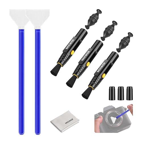 NEEWER 6 in 1 Camera Lens Cleaning Kit for Electronics, Phones, Tablets, 3X Double Head Lens Brush Pen + 2X 24mm Full Frame Sensor Swab + 1x Cleaning