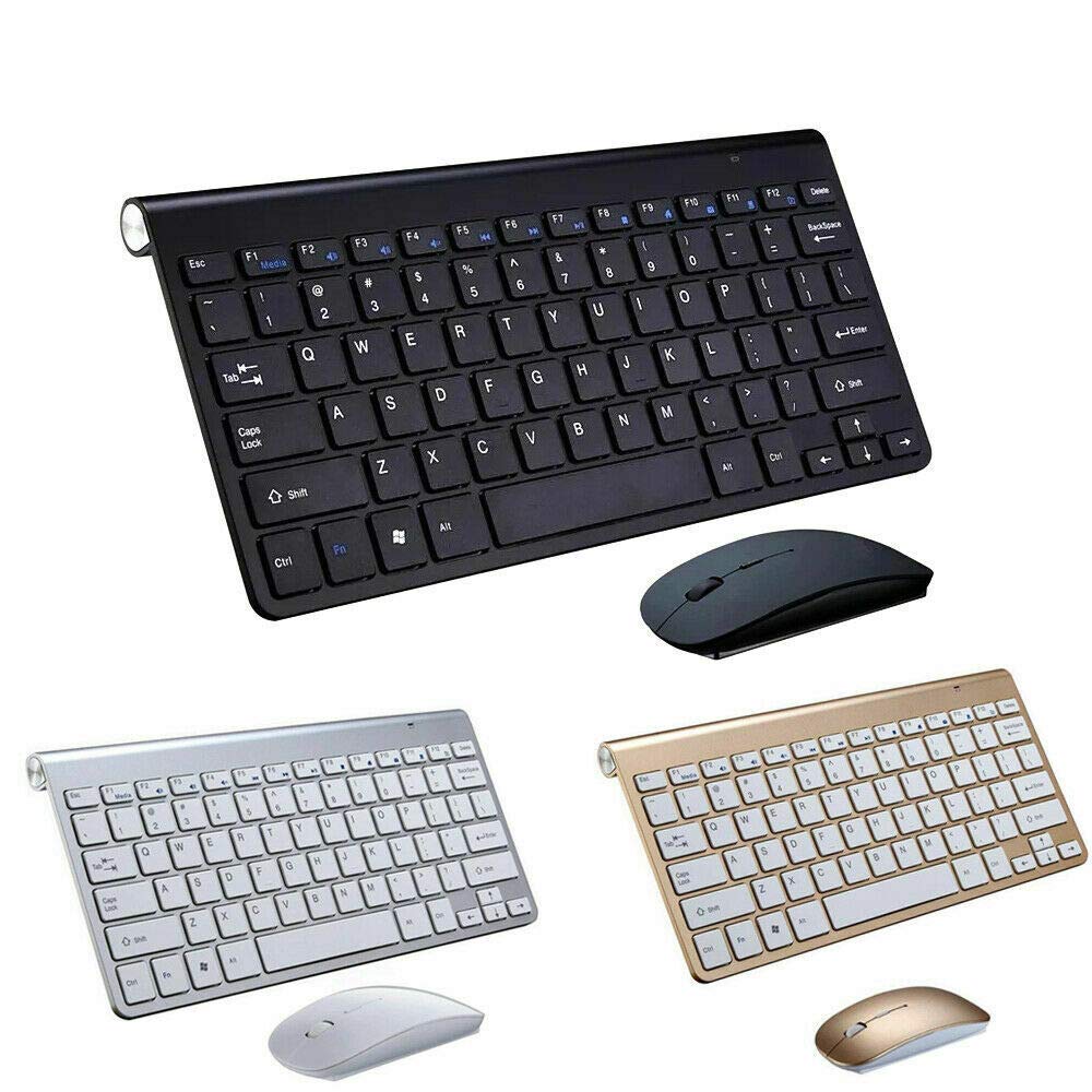 Mini Wireless Keyboard and Mouse Set Waterproof 2.4G Compatible with Mac Apple PC Computer (Silver)