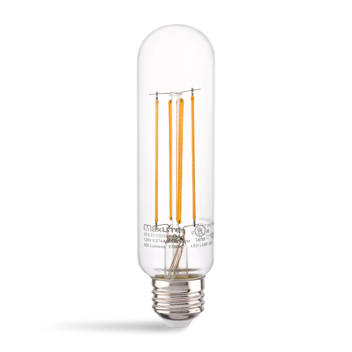 Maxlite EF8.5T12D927/JA8 Enclosed LED Filament Lamp, Clear Edison Style T12 Bulb, 8.5W, 800lm, 2700K, E26 Base, Dimmable, 120V, Lamps for Living Room