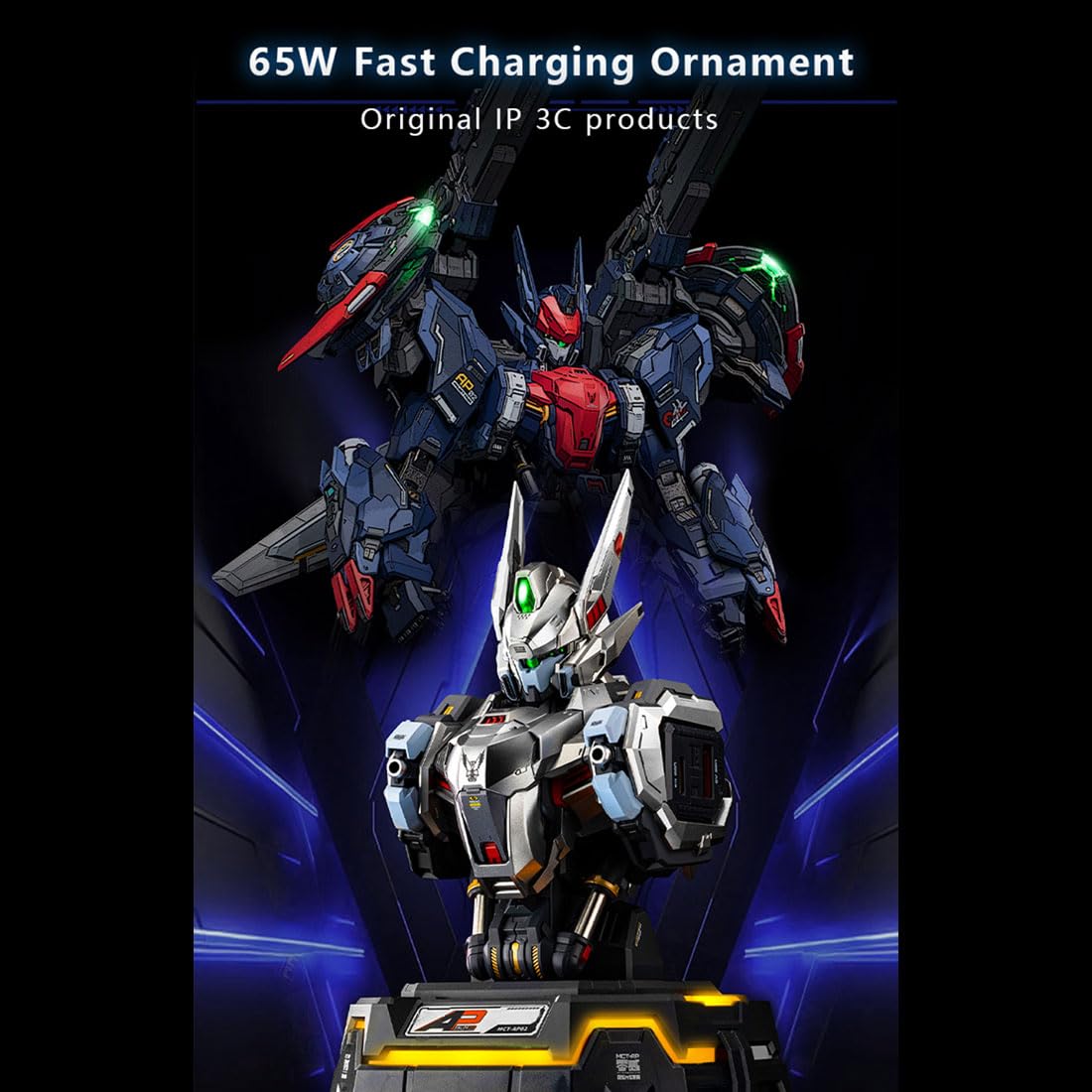 kooteyybhyy Charging Station for Multiple Devices, 65W Fast Charging Desktop Charger, USB Charger Mecha Model Action Figure Desktop Charging Station