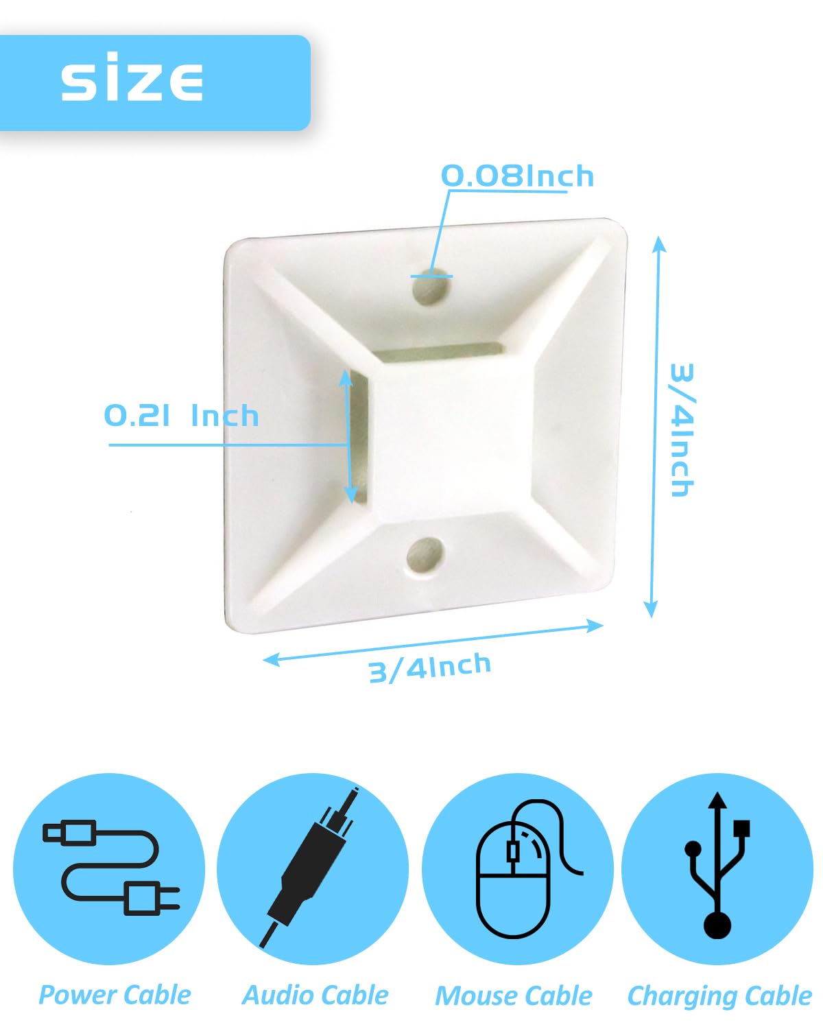 3/4" Zip Tie Mounts - 240PCS Self Adhesive Cable Tie Mounts Wire Cable Anchors Squares Holders for Cable Management Outdoor Indoor (240PCS- 3/4INCH