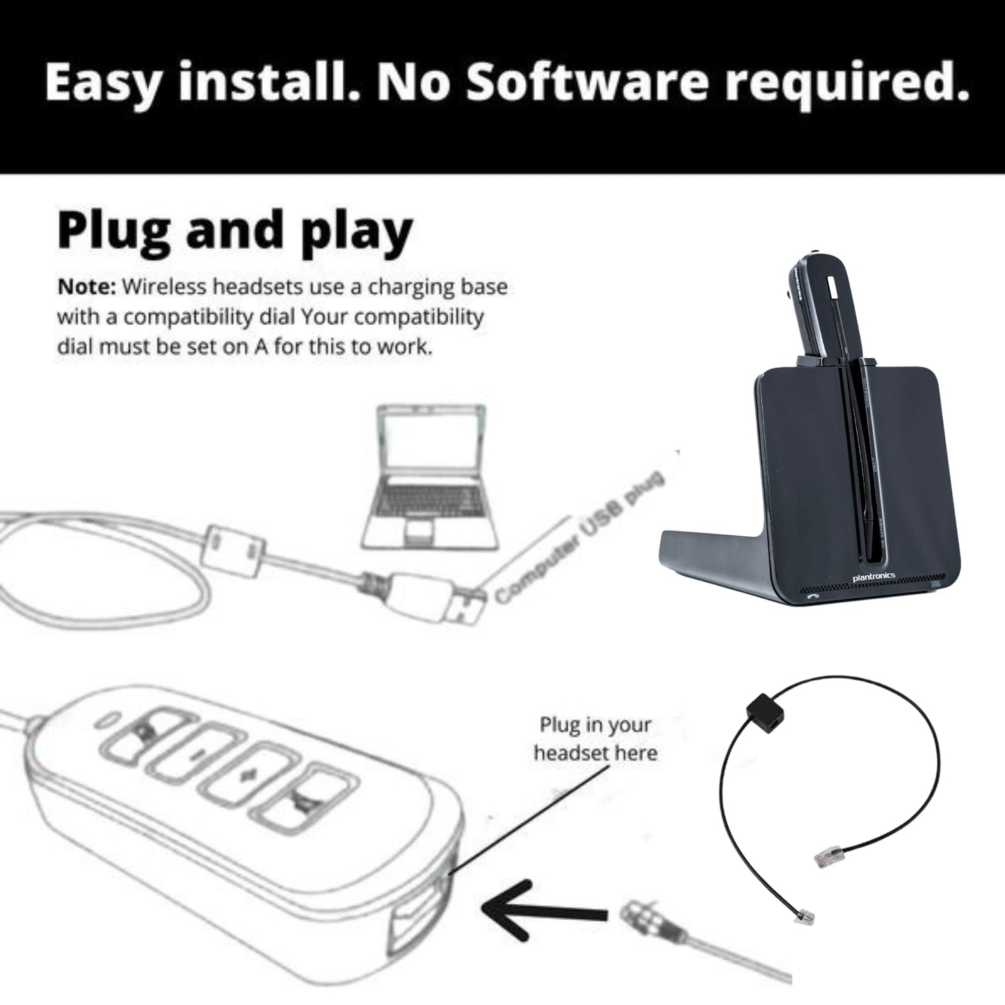 Discover D315 Universal USB Adapter Compatible with Plantronics, Jabra and Sennheiser Wireless DECT Headsets | Allows Your Desk Phone Wireless Headset