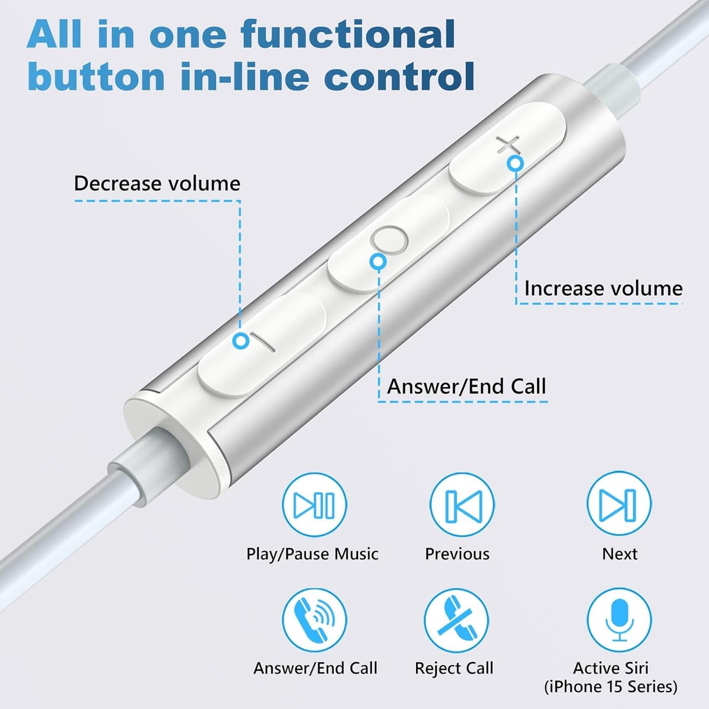 Wired Earbuds USB C Headphones for iPhone 16 15 Pro Max Plus iPad Pro, in-Ear Ear BudsType C Earphones Wired with Mic Volume Control Compatible…