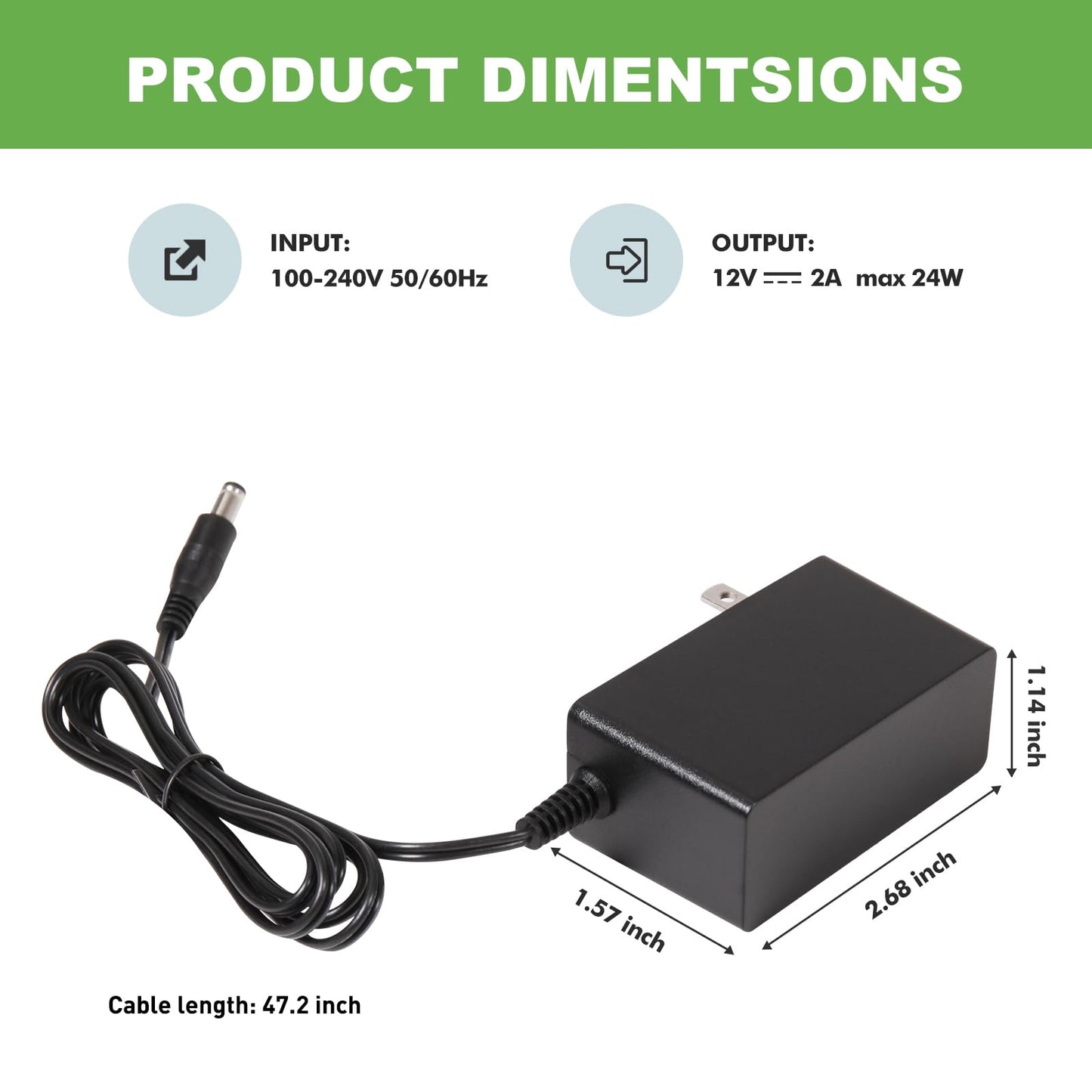 SmoTecQ 12V 2A Power Supply AC Adapter 2 Pack, 24W Transformer Charger for LED Strip Lights, CCTV Security Camera, Monitor, Breast Pump, 100-240V AC…