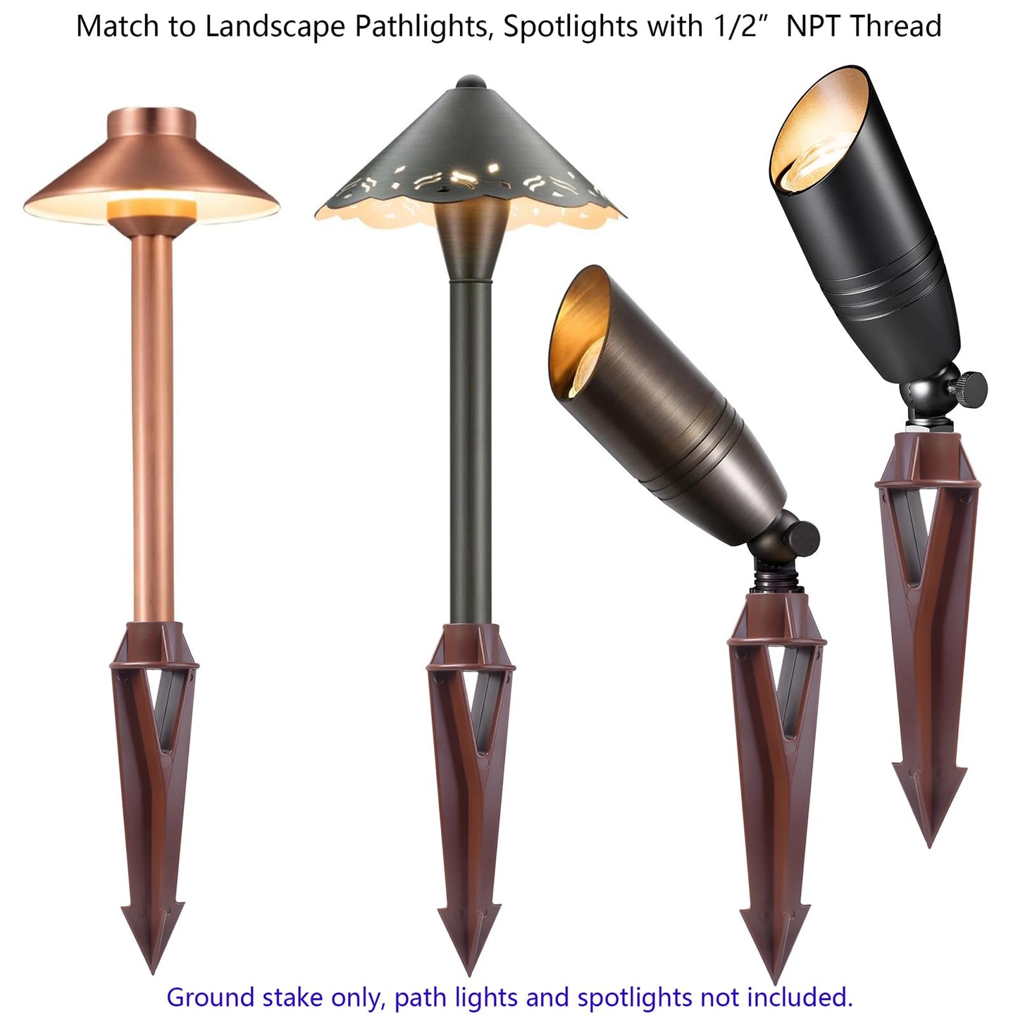 Hyoquilex Lighting Ground Stake Spike Replacement for Outdoor Low Voltage Landscape Spotlight Pathway Flood Light,1/2" NPT Thread Brown