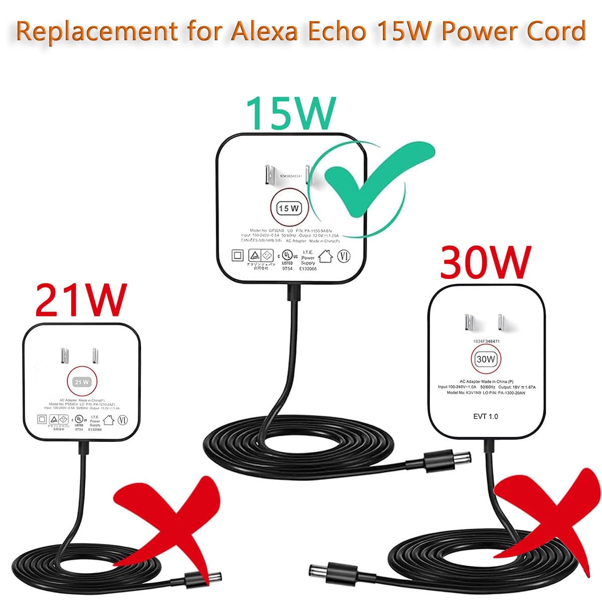 15W Alexa Power Cord Compatible with Echo Show 5 1st / 2nd Gen, Echo Dot 3rd / 4th / 5th Generation (Include Kids Edition), Echo Pop Spot Power…