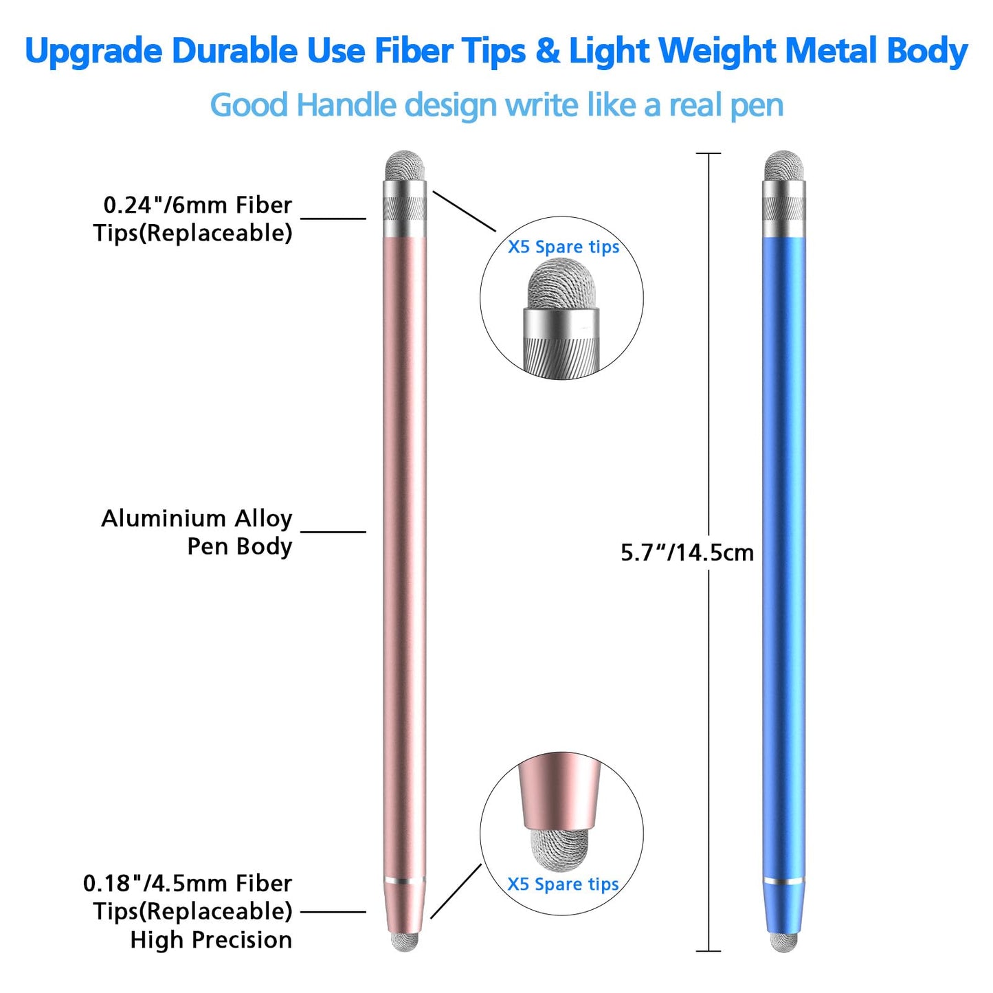 Stylus Pen for Touchscreen, 5 Pack Dual Fiber Stylus, High Sensitivity and Precision, Universal Stylus Pen for Android, Ipad,iPhone, Galaxy Microsoft