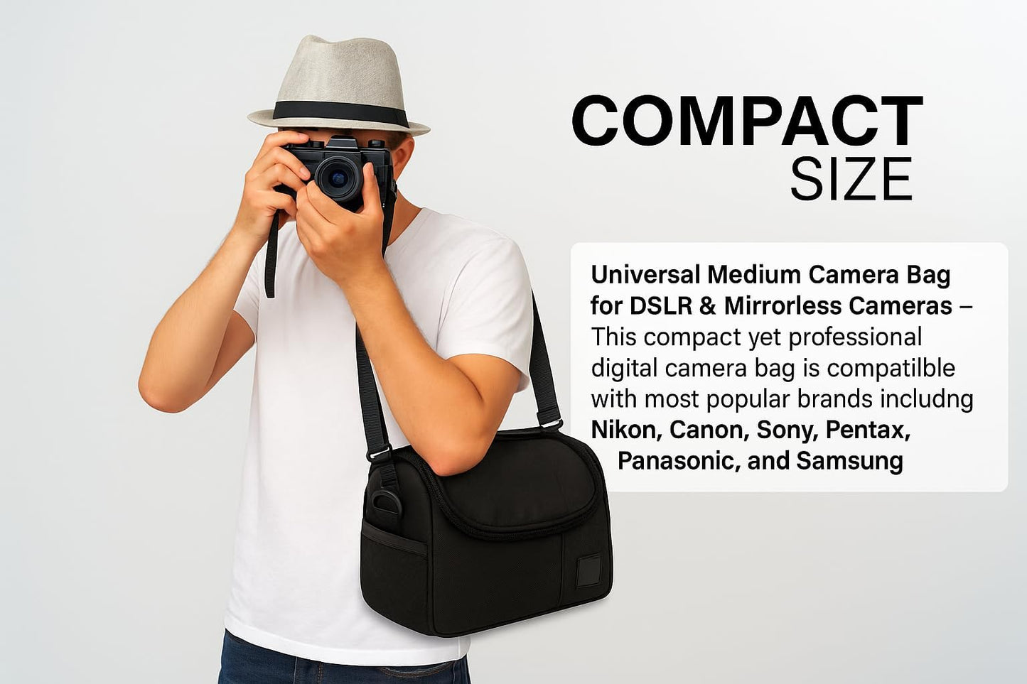 Medium Padded Camera Bag with Shoulder Strap - DSLR & Mirrorless Camera Carrying Bag, Lightweight Protective Crossbody Camera Bag