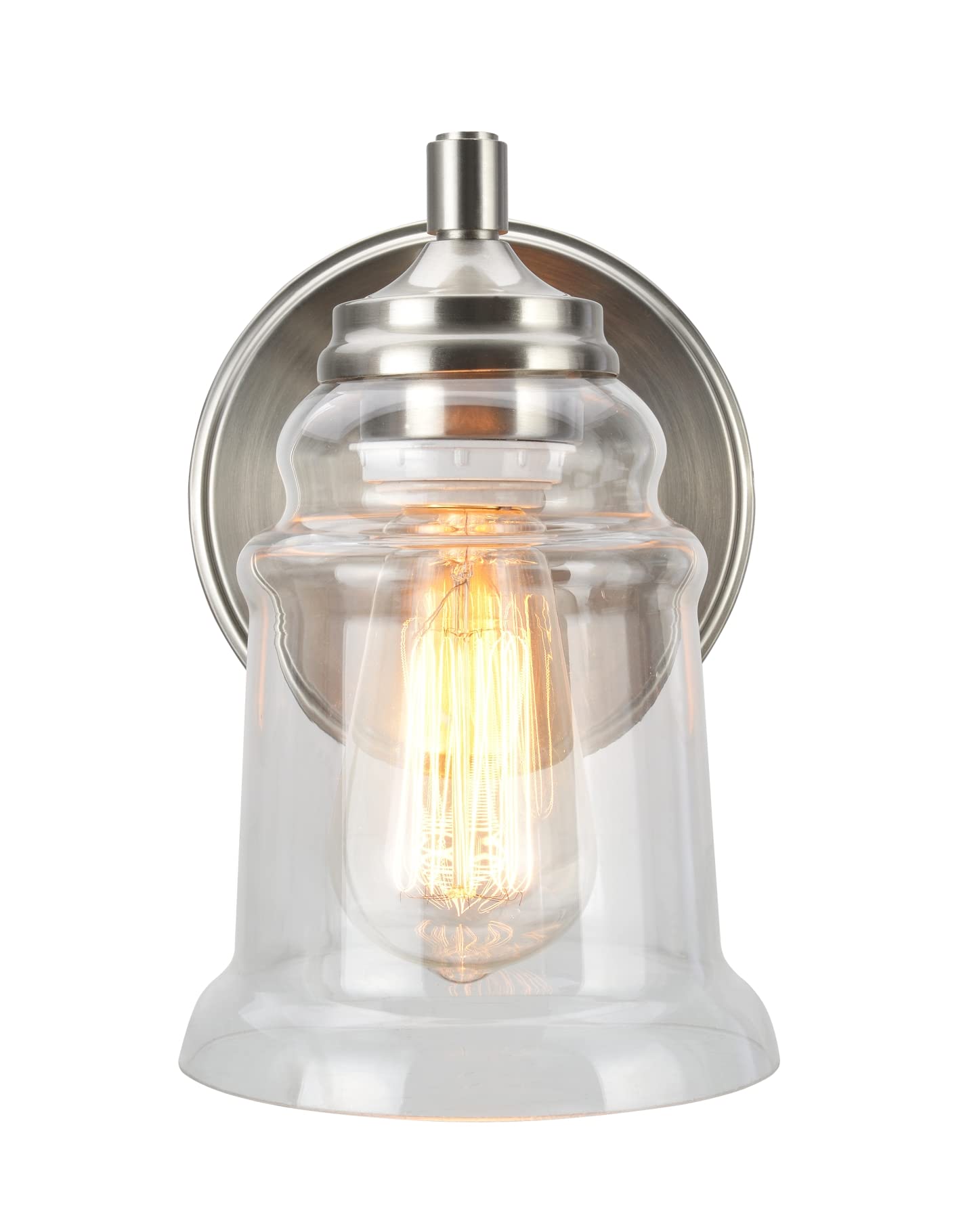 Aspen Creative 62081A, One-Light Metal Bathroom Vanity Wall Light Fixture, 5 1/2" Wide, Transitional Design in Brushed Nickel with Clear Glass Shade
