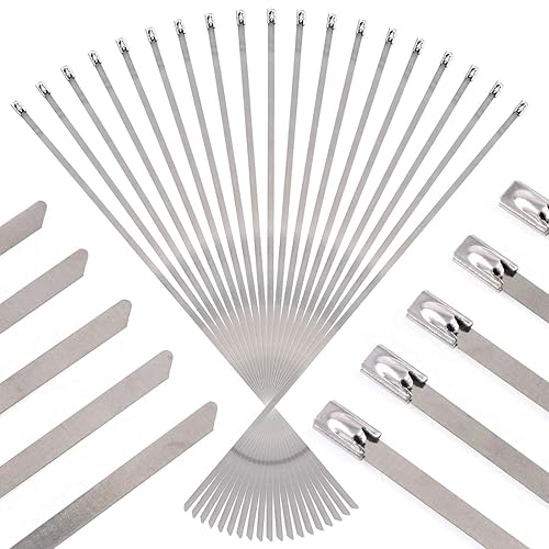 Swpeet 50Pcs 14 Inch Stainless Steel Exhaust Strap Wrap Coated Locking Cable Zip Ties Perfect for Automotive Parts, Home Repair, Computer Repair