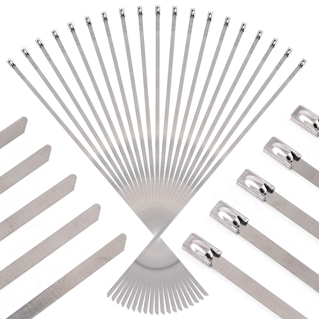 Swpeet 50Pcs 14 Inch Stainless Steel Exhaust Strap Wrap Coated Locking Cable Zip Ties Perfect for Automotive Parts, Home Repair, Computer Repair