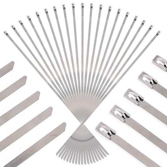 Swpeet 50Pcs 14 Inch Stainless Steel Exhaust Strap Wrap Coated Locking Cable Zip Ties Perfect for Automotive Parts, Home Repair, Computer Repair