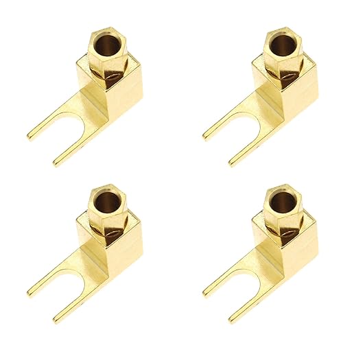 Create idea 4pcs Brass Gold Plating Banana to Spade Adapter Connector 2 Screw-in Angles for Audio Cables Adapters