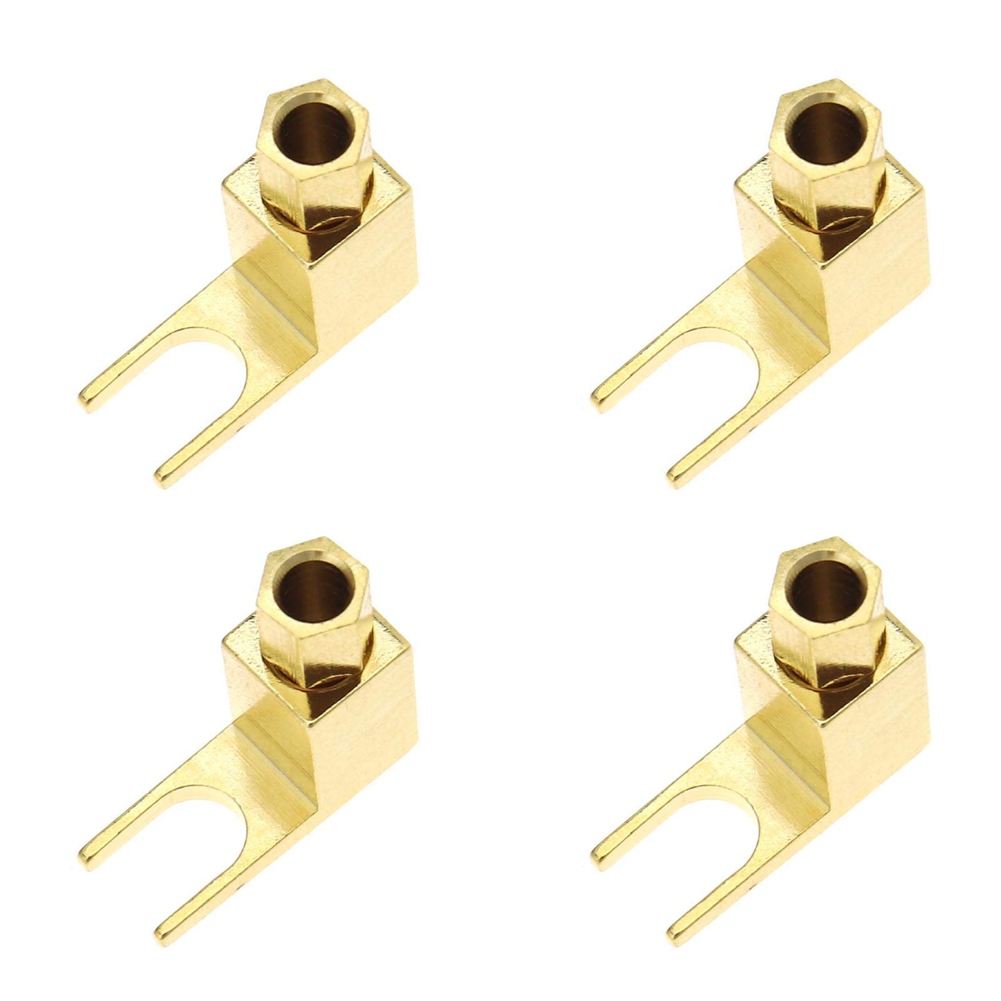 Create idea 4pcs Brass Gold Plating Banana to Spade Adapter Connector 2 Screw-in Angles for Audio Cables Adapters