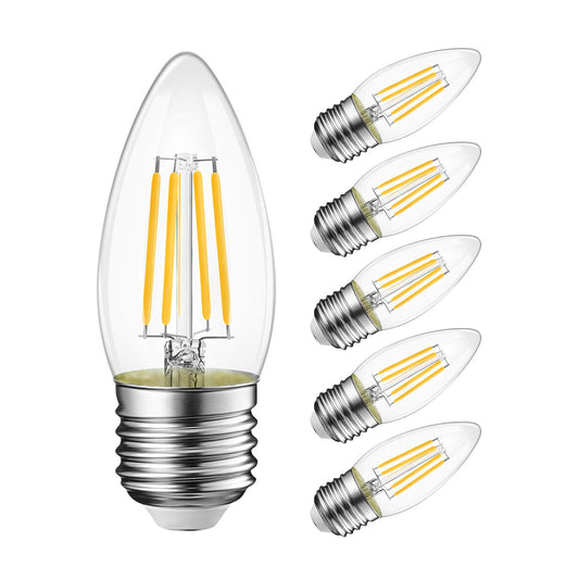 LVWIT B11 LED Filament Bulb E26 Chandelier Medium Base 2700K Warm White, 4W(60W Equivalent) 500 Lumens Non-Dimmable Decorative Candelabra Candle Light