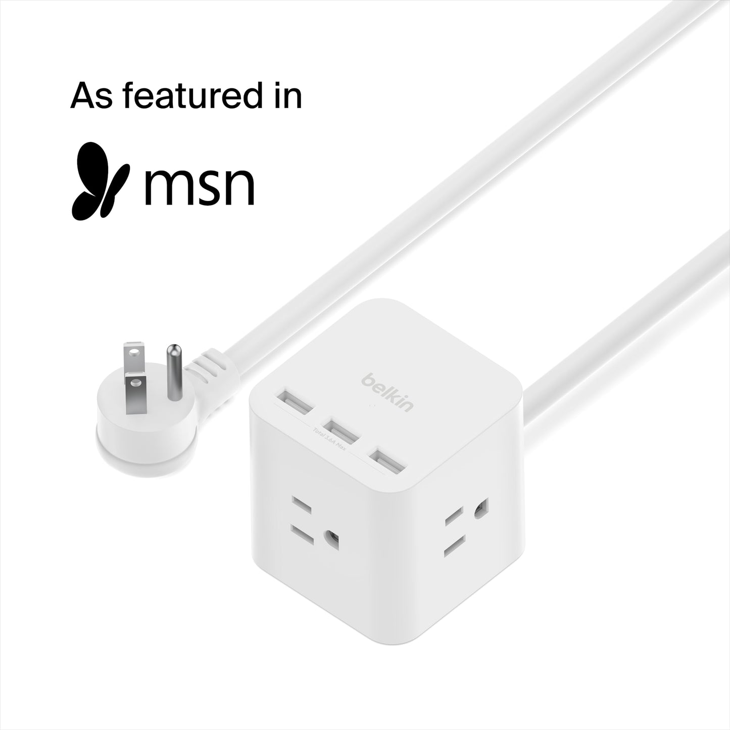Belkin 6-Outlet Power Cube w/ 3 AC Outlets, 3 USB-A Ports, & 5ft Sturdy Extension Cord - Convenient Compact Cube for Home, Office, Travel, Desktop,