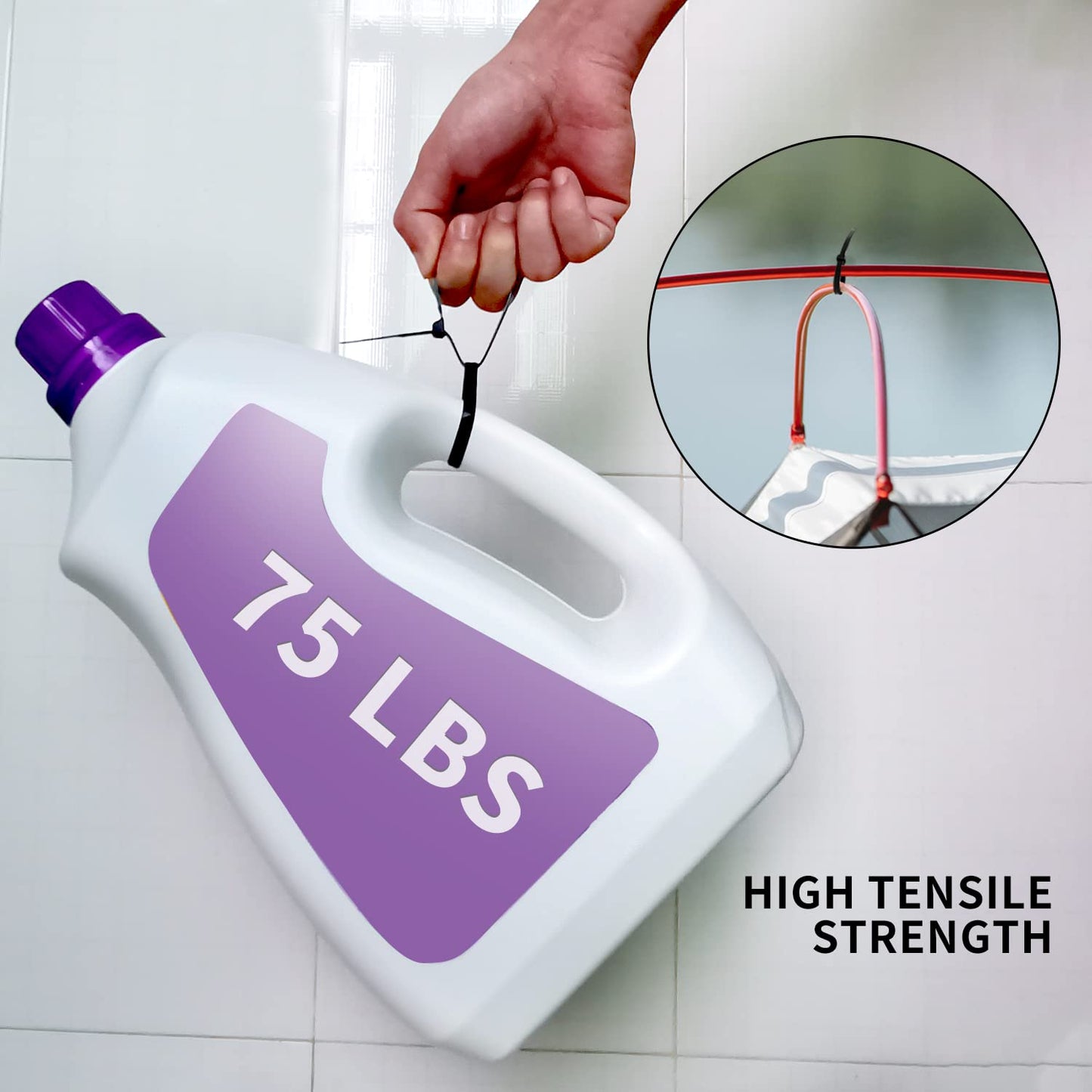 8 Inch Heavy Duty Black Zip Ties 75 lbs, 1000 Pack Cable Ties UV Resistant Industrial Self Locking 8" Zipties Bulk Nylon Wire Tie Wraps Workshop