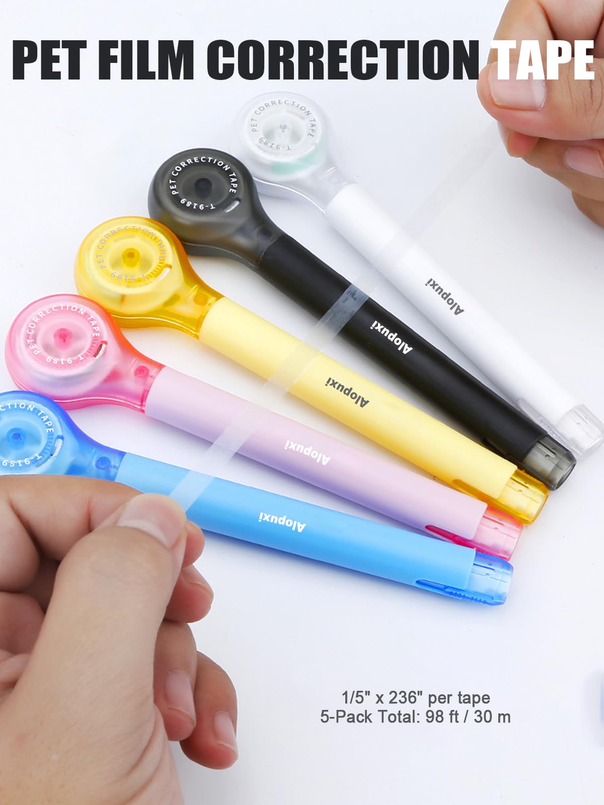 5-Pack White Correction Tape Pens, 1/5" x 236", Push-Pull Protective Cover