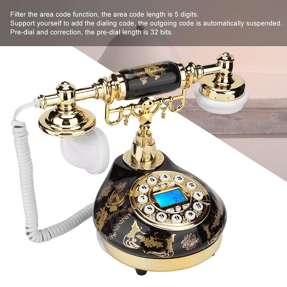 Antique Phone, Retro Ceramic Gold Flower Pattern Old Classic Landline Telephone with Dual/DTMF System Caller ID Backlit Display for Office Home Living