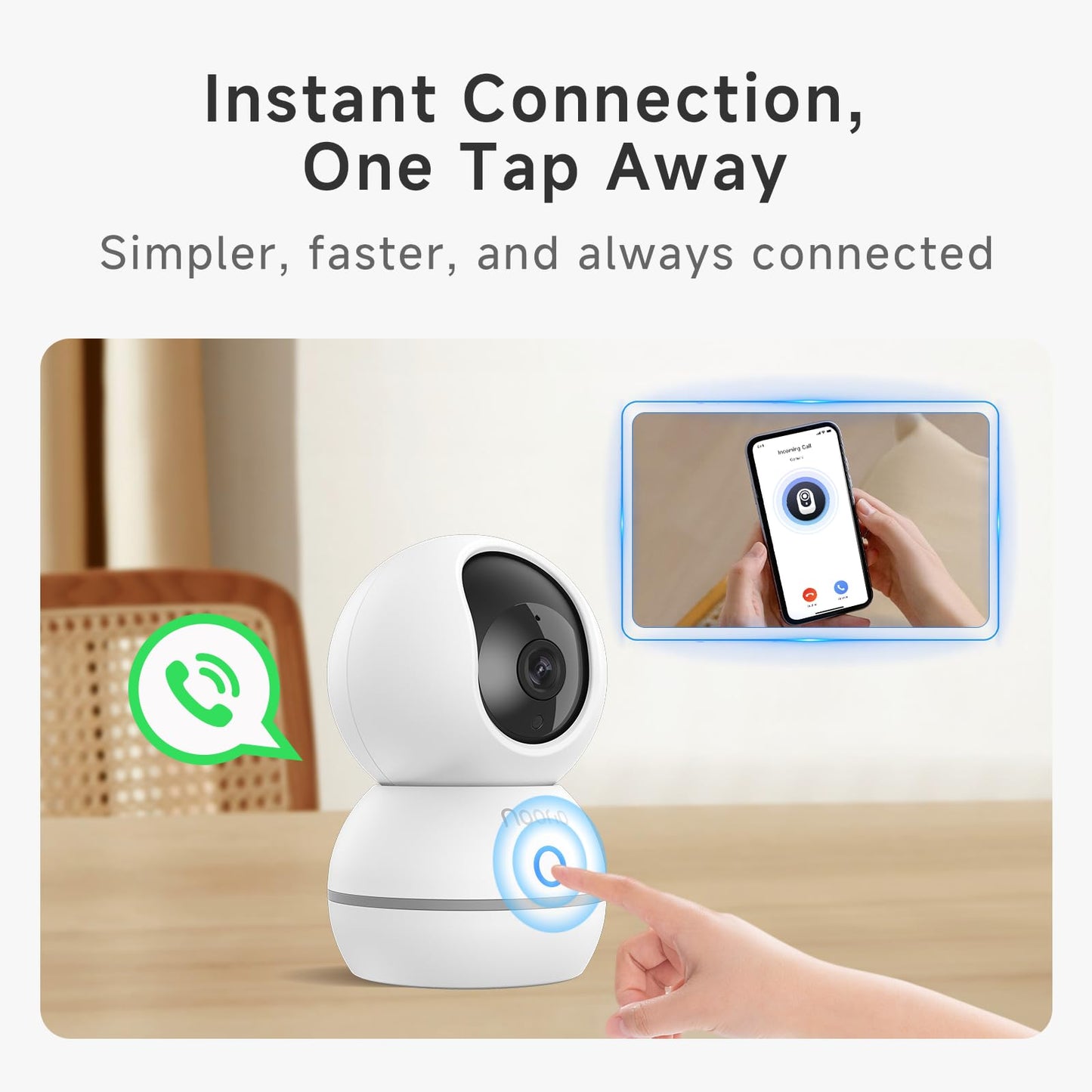Noorio Security Camera Indoor, 4MP UHD Pet/Dog Camera 360-Degree for Home Security, One-Touch Call, Auto Motion Tracking, Night Vision, 2.4G Only