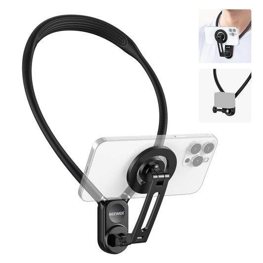 NEEWER Magnetic Neck Holder for Action Camera & Phone, Hands Free Tripod Chest Mount Compatible with GoPro DJI Insta360 Magsafe iPhone Android, Phone