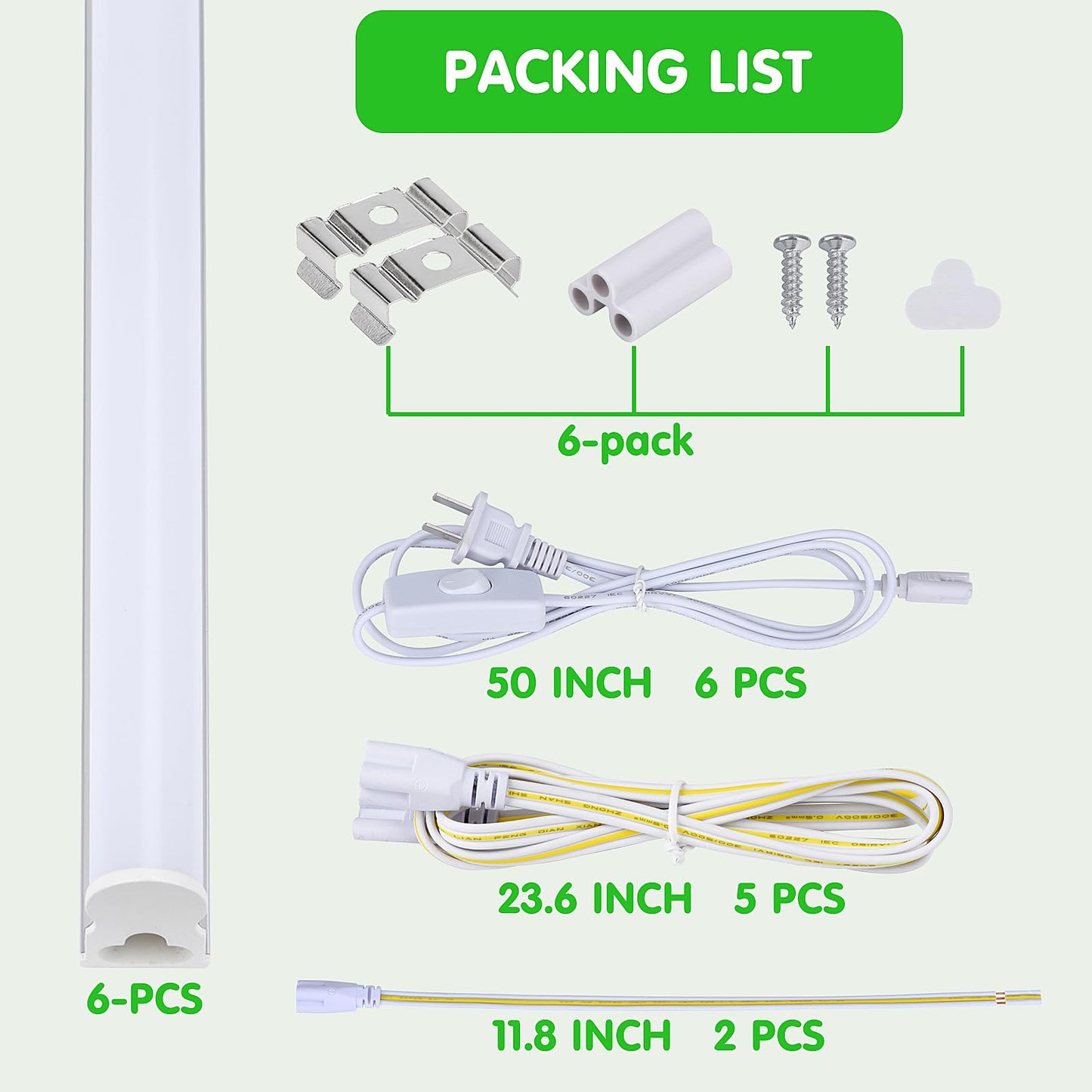 (6 Pack) LED T5 Integrated Single Fixture, 4FT 2400lm, 6500K Super Bright White, 22W Utility LED Shop Light, Ceiling and Under Cabinet Light,Tube
