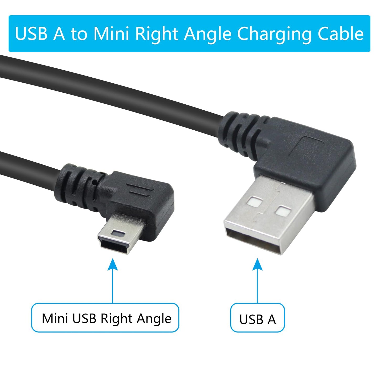 Maixbomr Short Mini USB Charging Cable 9inch, 90 Degree USB 2.0 A Male to Mini USB Right Angle Male Data Sync and Charge Cable, for Dash Cam