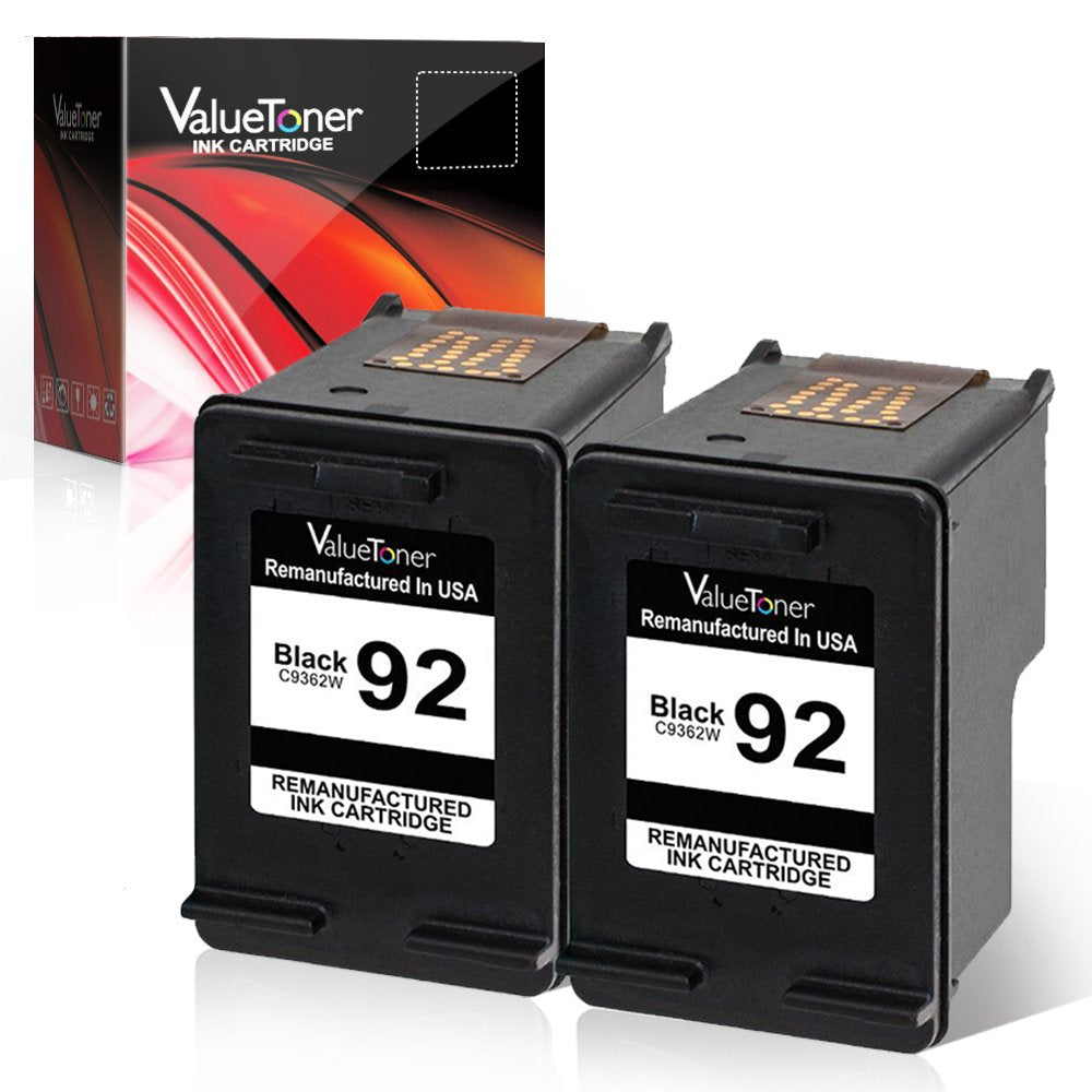 Valuetoner Remanufactured Ink Cartridge Replacement for 92 C9512FN C9362WN (2 Black) Compatible with Deskjet 5440 Photo, PSC 1510 1510xi 1507
