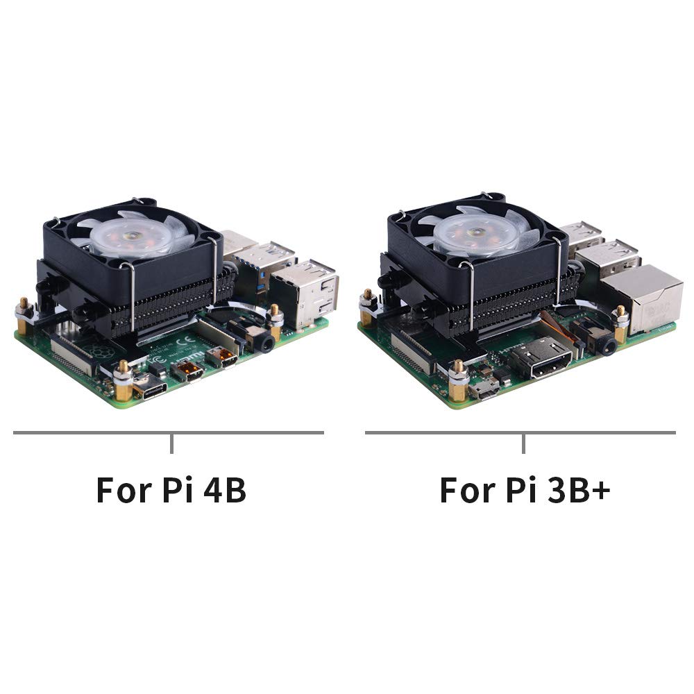 GeeekPi Low-Profile CPU Cooler with RGB PWM Fan & Aluminum Heatsink for Raspberry Pi 4B/3B+/3B (Black)