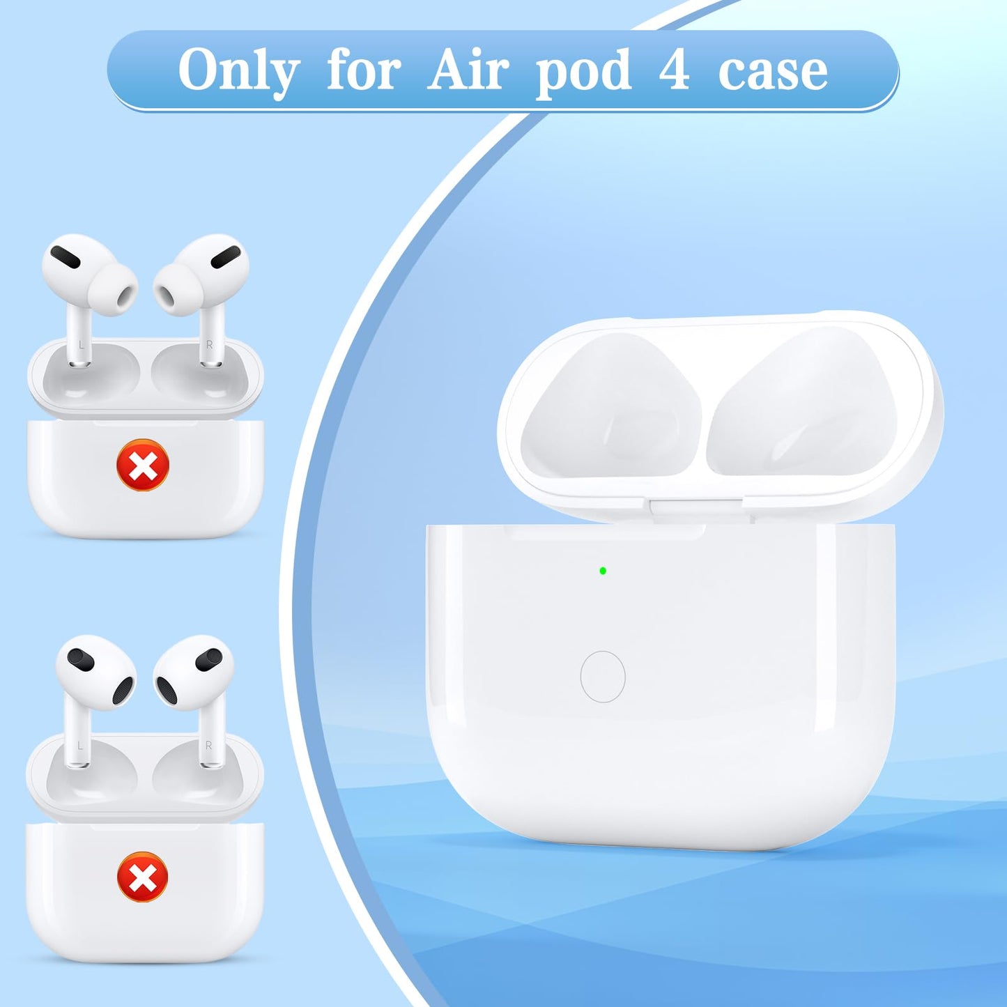 Replacement Wireless Charge Case for AirPods 4rd Gen Charging Case, Wireless AirPod 4th Charging Cases with AirPod 4rd Generation Charger Cases
