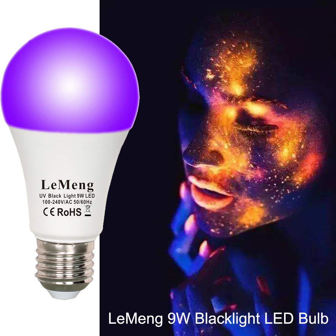 Black Light Bulb 9W LED A19 Blacklight E26 Base 120V UVA Level 395-400nm