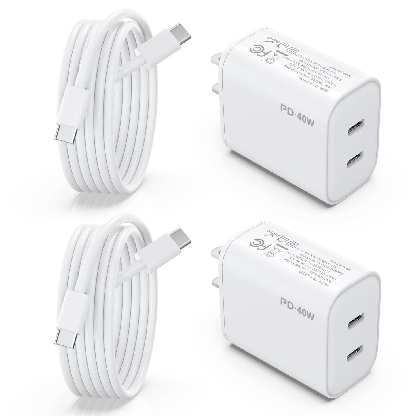 iPhone 17 16 15 Charger, 2 Pack 40W USB C Charger Dual Port Fast Charging Block (2-Pack 6 ft USB C to C Cable Cord Included) for iPhone 16 15 Pro