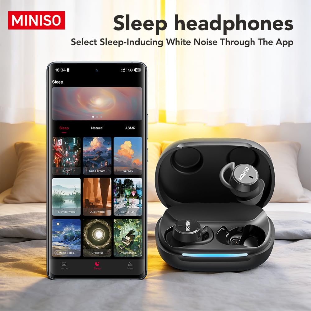 MINISO MS217 Sleep Earbuds, Mini Earbuds with Noise Reduction Bluetooth 6.0 Headphones, AI Translation Earbuds in Real Time Support 165 Languages