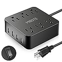 Power Strip with USB, MIBOTE 6 AC Outlet with 4 Port USB Surge Protector Power Strip Charger 5ft Power Cord 1875W 100-240V for Travel, TV, Computer