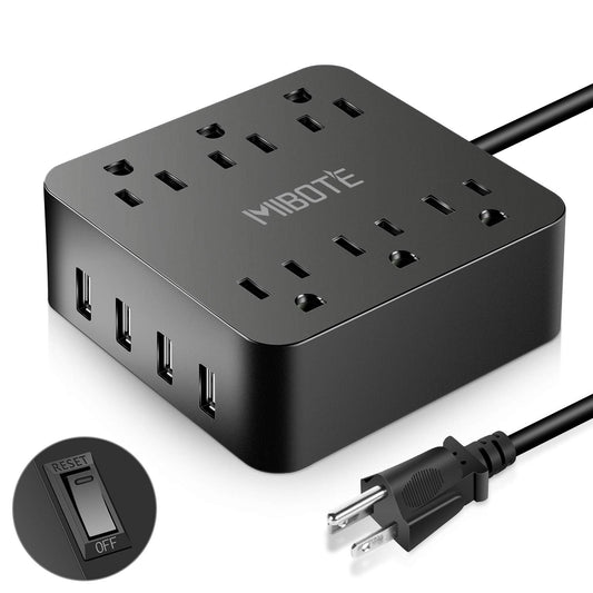 Power Strip with USB, MIBOTE 6 AC Outlet with 4 Port USB Surge Protector Power Strip Charger 5ft Power Cord 1875W 100-240V for Travel, TV, Computer
