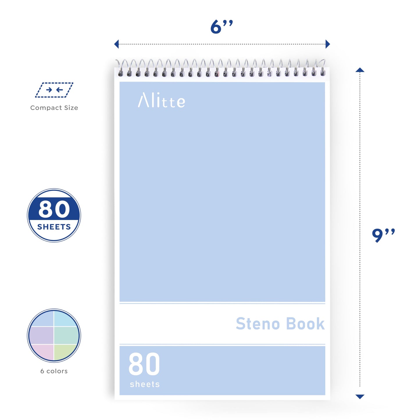 Alitte Steno Pads Spiral 6x9-24 Pack Pastel Colors - Perfect for Work, School, and Home Use, Easy Tear-Off Pages, Gregg ruled, White Paper - No Ink