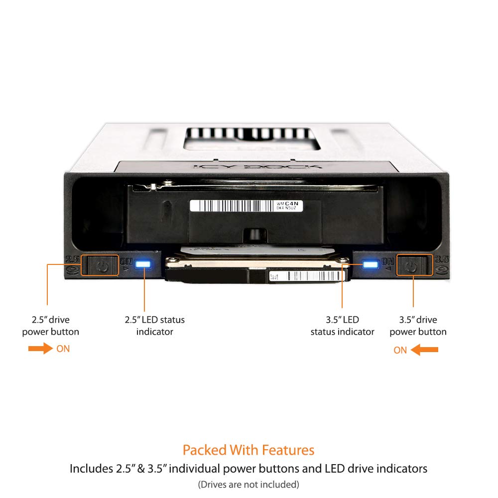 ICY DOCK Tray-Less 2.5" and 3.5" SATA SSD/HDD Docking Enclosure for External 5.25" Drive Bay | flexiDOCK MB795SP-B
