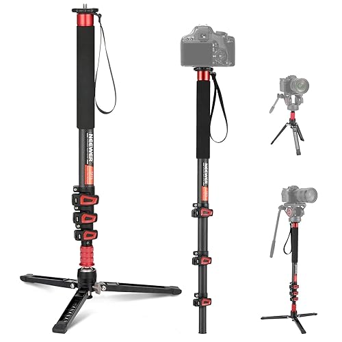 NEEWER 67.7" Camera Monopod Stand, Lightweight Carbon Fiber Travel Tripod with Detachable Base for DSLR Camcorder Video Recording, Telescopic Selfie