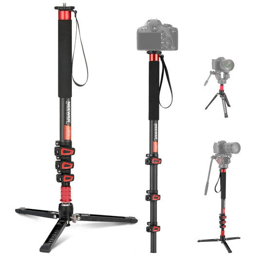 NEEWER 67.7" Camera Monopod Stand, Lightweight Carbon Fiber Travel Tripod with Detachable Base for DSLR Camcorder Video Recording, Telescopic Selfie
