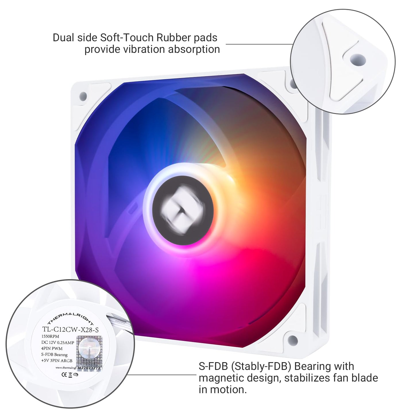 Thermalright TL-C12CW-X28-S X3 CPU PC Fan with 1550RPM Speed,120mm Computer Case Cooler Fan,PWM Control Fan for Case and Liquid Cooler & CPU