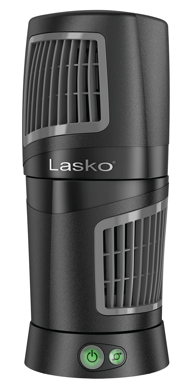 Lasko 12" Twist-Top™ 3-Speed Portable Tower Table Fan Widespread Oscillation for Bedroom, Office, Black, 4911