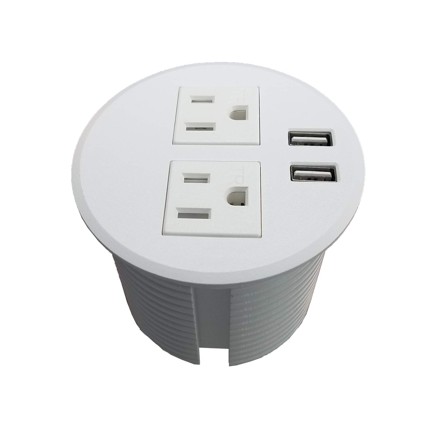 Desktop Power Grommet Outlet Data Center Fit 3" Hole No Drilling Required if you have 3" Hole, 2 Outlet W/2 USB Ports (WHITE - 3" (6ft Power Cord)