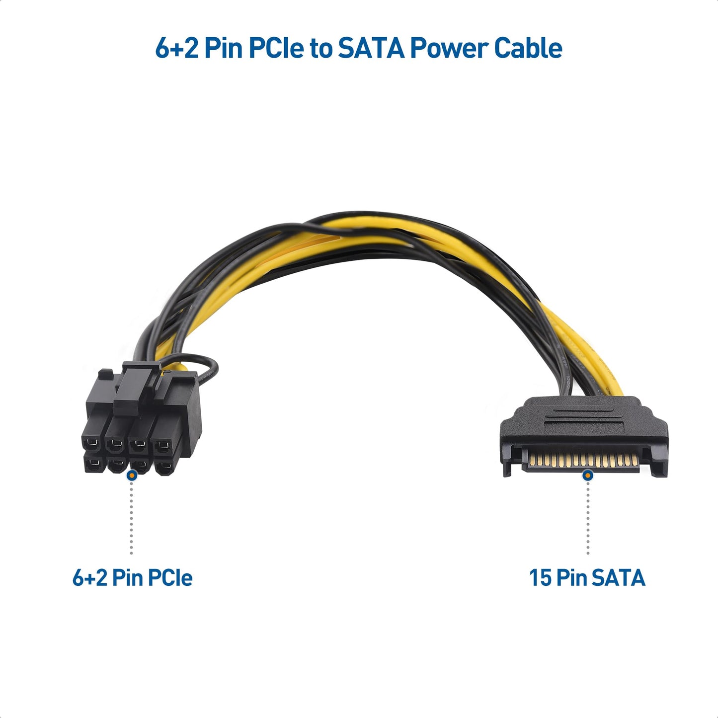 Cable Matters 2-Pack SATA to 6+2 Pin Power Cable - 7 Inches, SATA to 8Pin PCIe / 6Pin PCIe Power Cable