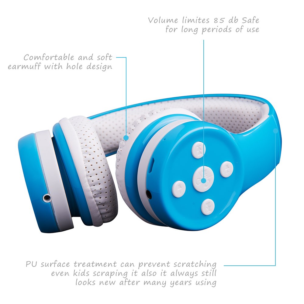 YUSONIC Kids Wireless Headphones, 5 Button Easy Use Bluetooth Toddler Headphones 93db Volume Limited Foldable with Built-in Mic for Cell Phones TV…