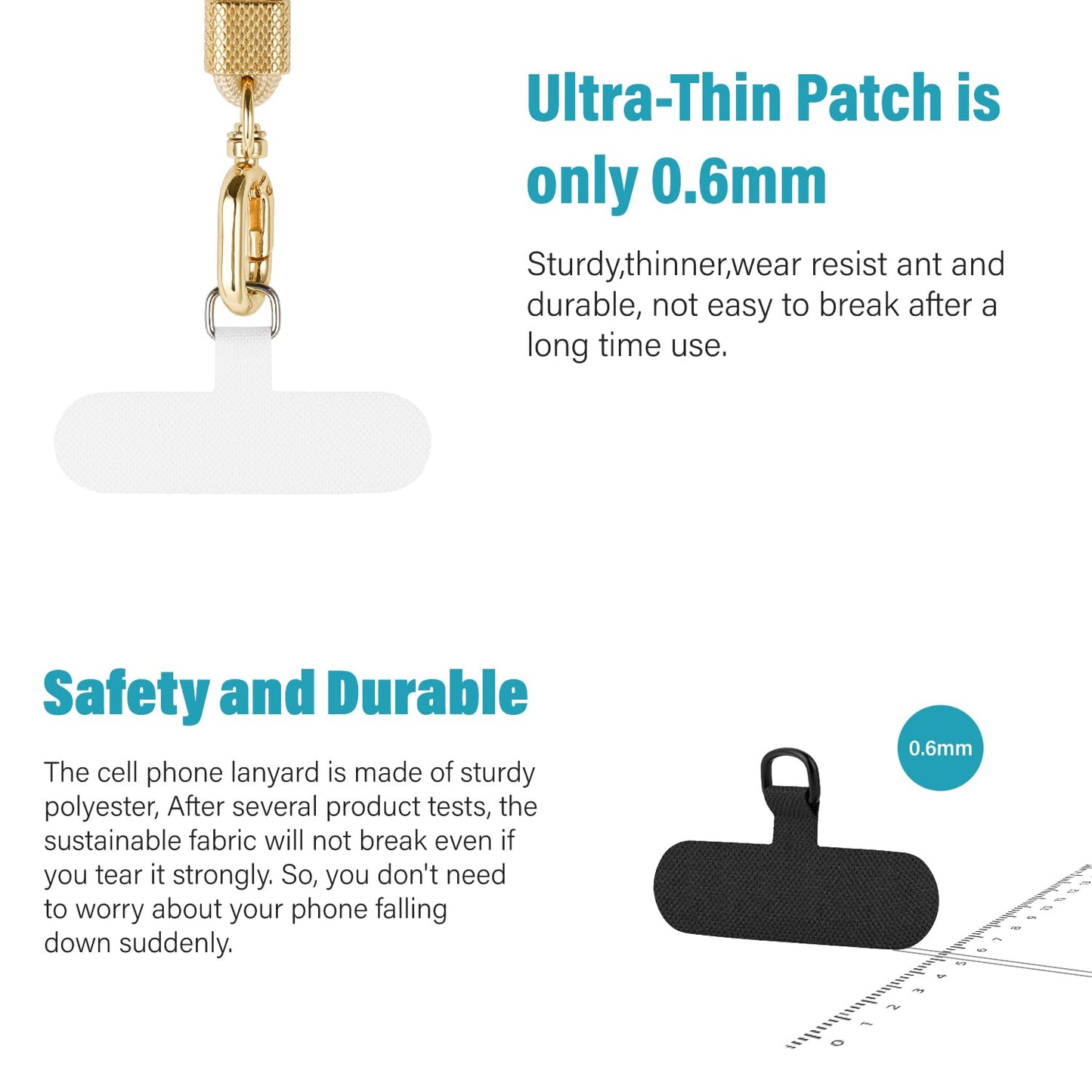 Phone Lanyard 2 Pack - Universal Crossbody Neck Strap with 4 Pads Durable Adjustable Nylon Phone Lanyard for iPhone Samsung and More (Black+Gold)