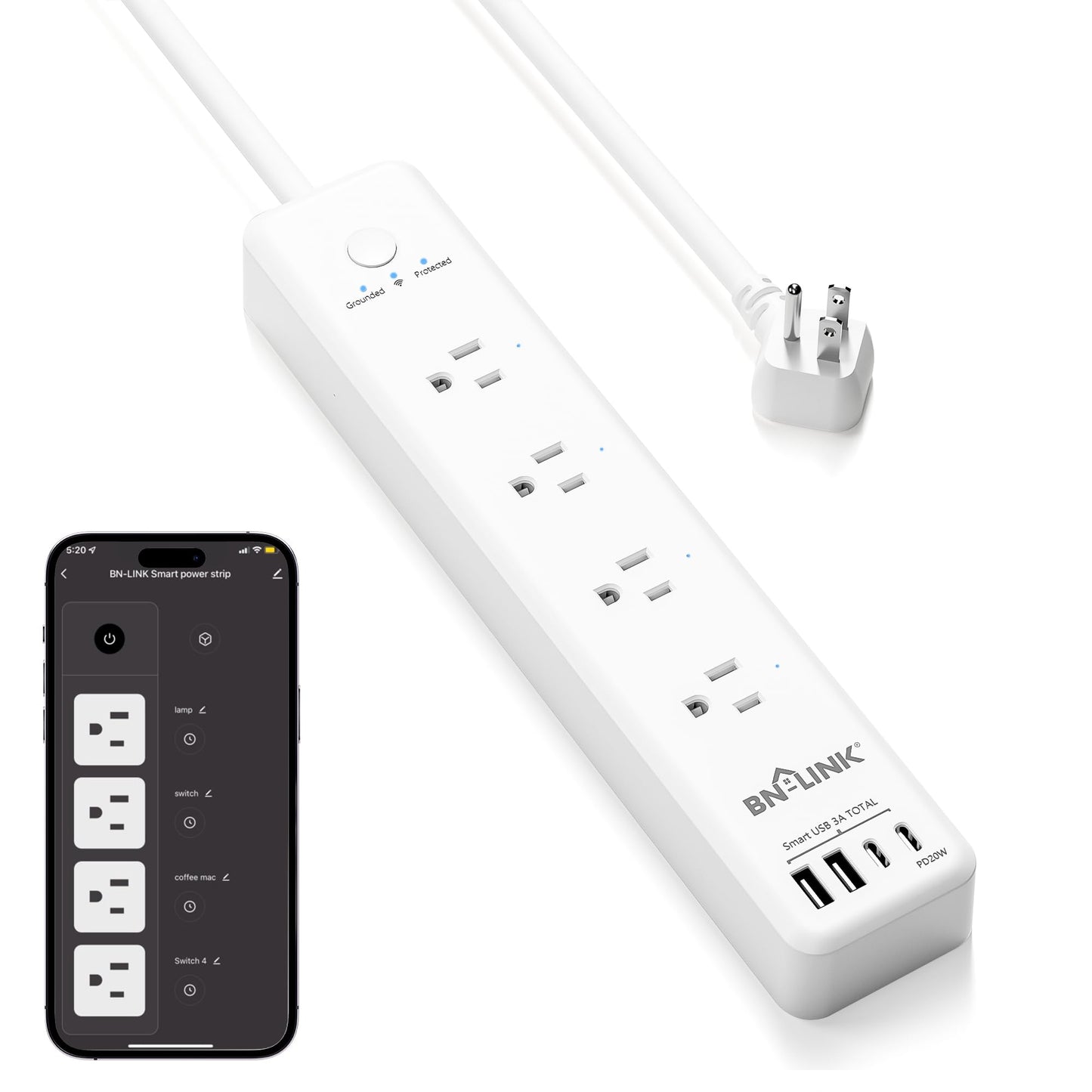 BN LINK Smart Plug Power Strip?Surge Protector with 4 Individually Controlled Smart Outlets, 4 USBs (incl. 20W USB-C), Compatible with Alexa