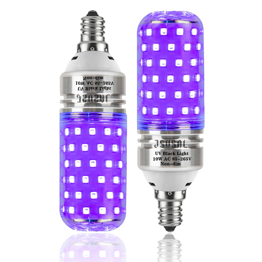 JSVSAL LED Black Light Bulb,10W E12 Candle,AC 85-265V,Not Dimmable,2-Pack